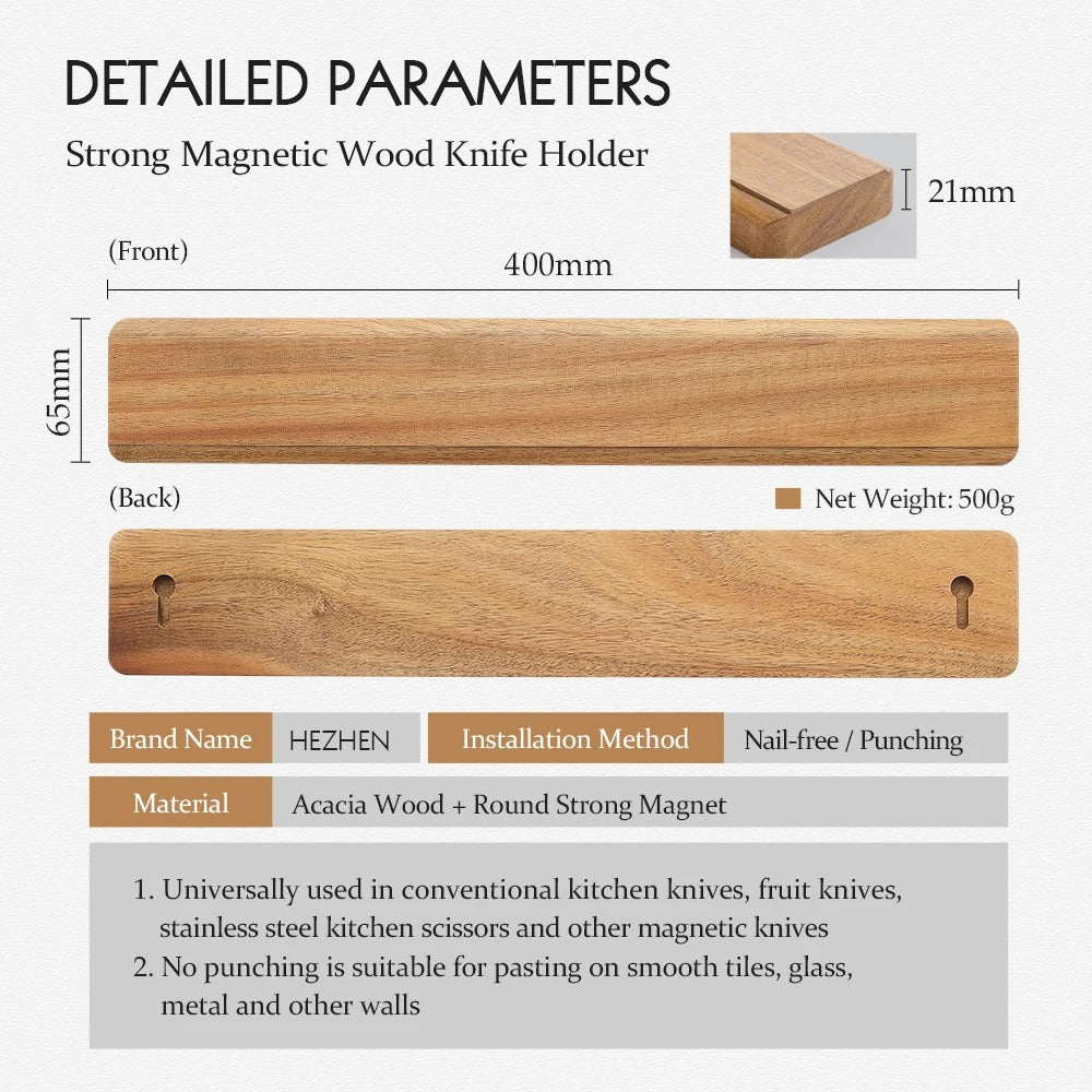 Magnetic Wooden Knife Holder